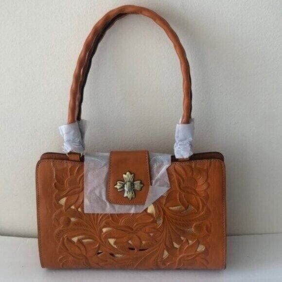 Patricia Nash Handbag Cut Out Rosina Artisan Sun Yellow Leather Shoulder Purse - Picture 2 of 11